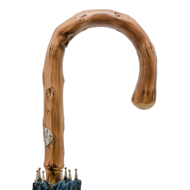 Blue Check Umbrella with Wooden Handle - Umbrella