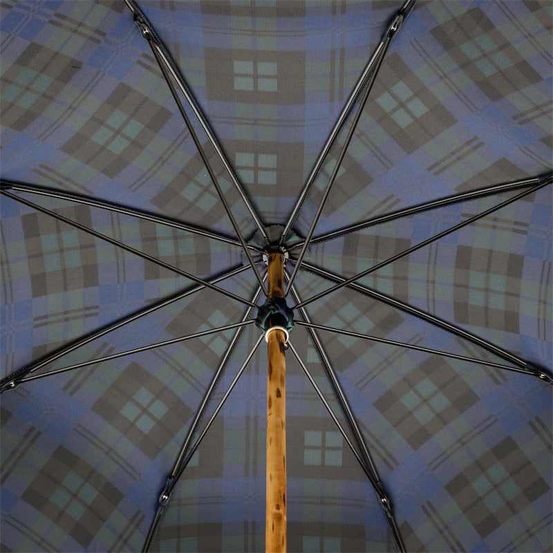 Blue Check Umbrella with Wooden Handle - Umbrella