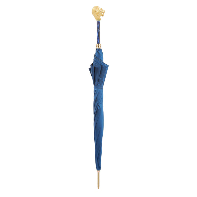 Blauwe paraplu met gouden leeuwenhandvat - Paraplu