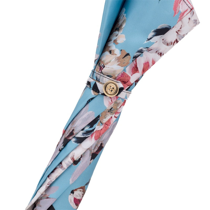 Bloemige paraplu met bordeauxrode leren handgreep - Paraplu