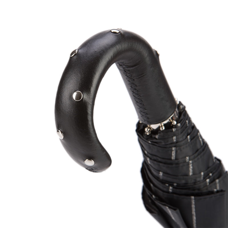 Folding Umbrella with Studs Leather Handle - Umbrella