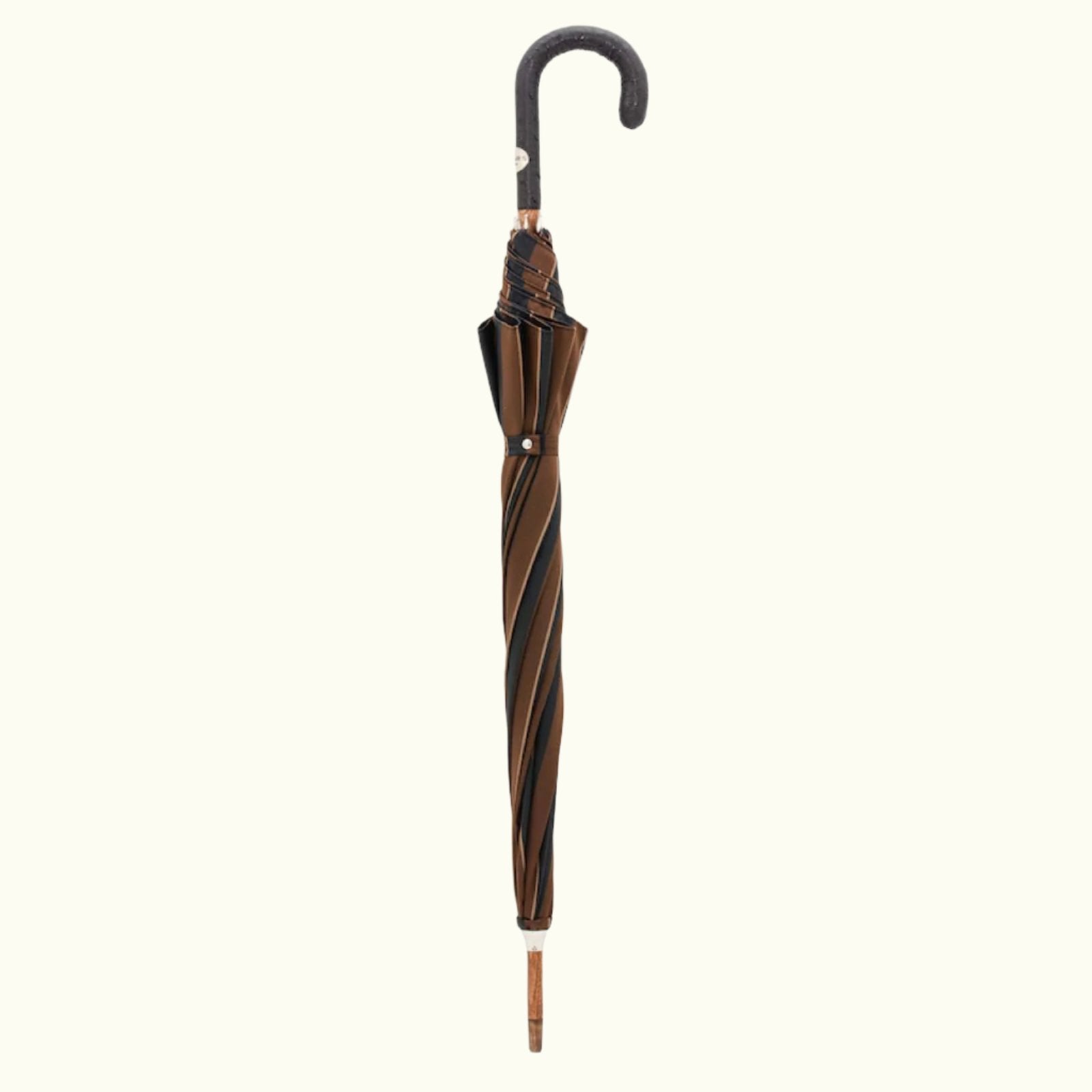 Grote gestreepte paraplu met handvat van struisvogelleer