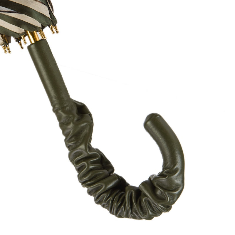 Luipaardprint olijfgroene paraplu met gerimpeld leer