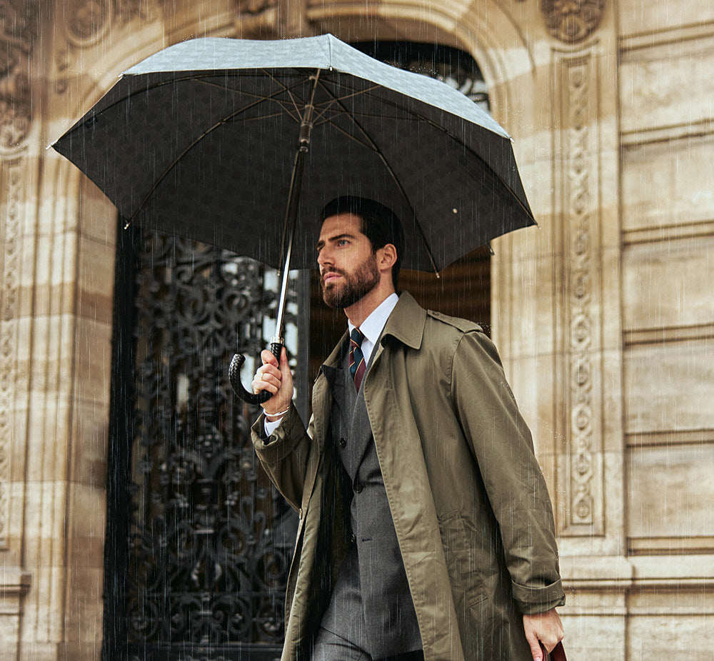 Milford Paraplu met Gevlochten Leren Handvat - Paraplu