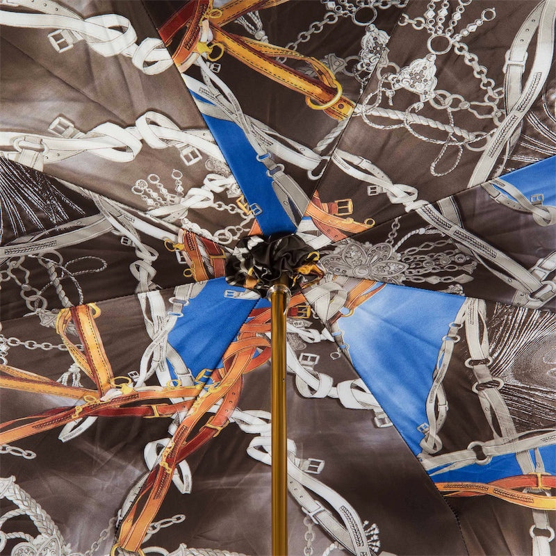 Marineblauwe paraplu met teugelsprint, dubbele doek - Paraplu