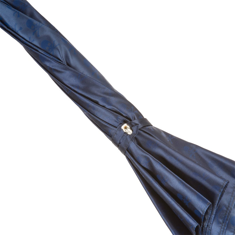 Marineblauwe paraplu met studs en zilveren schedelhandvat - Paraplu
