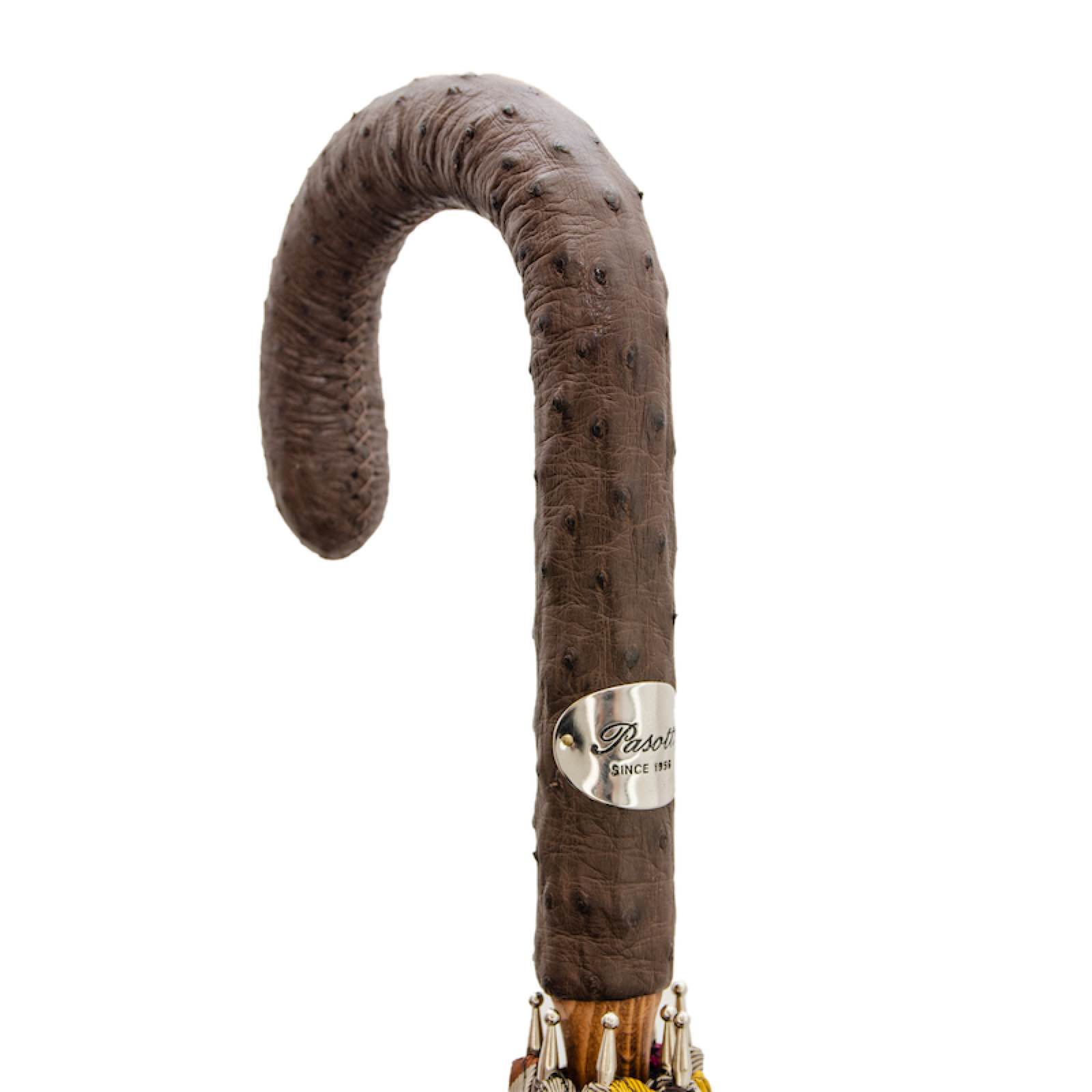 Gestreepte paraplu met handvat van struisvogelleer - Paraplu