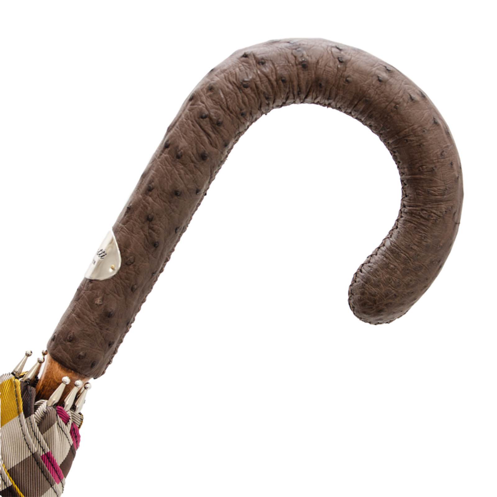 Gestreepte paraplu met handvat van struisvogelleer - Paraplu
