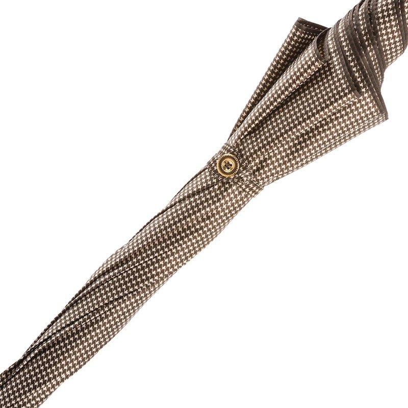 Pied de Poule Paraplu met Studs Leren Handvat