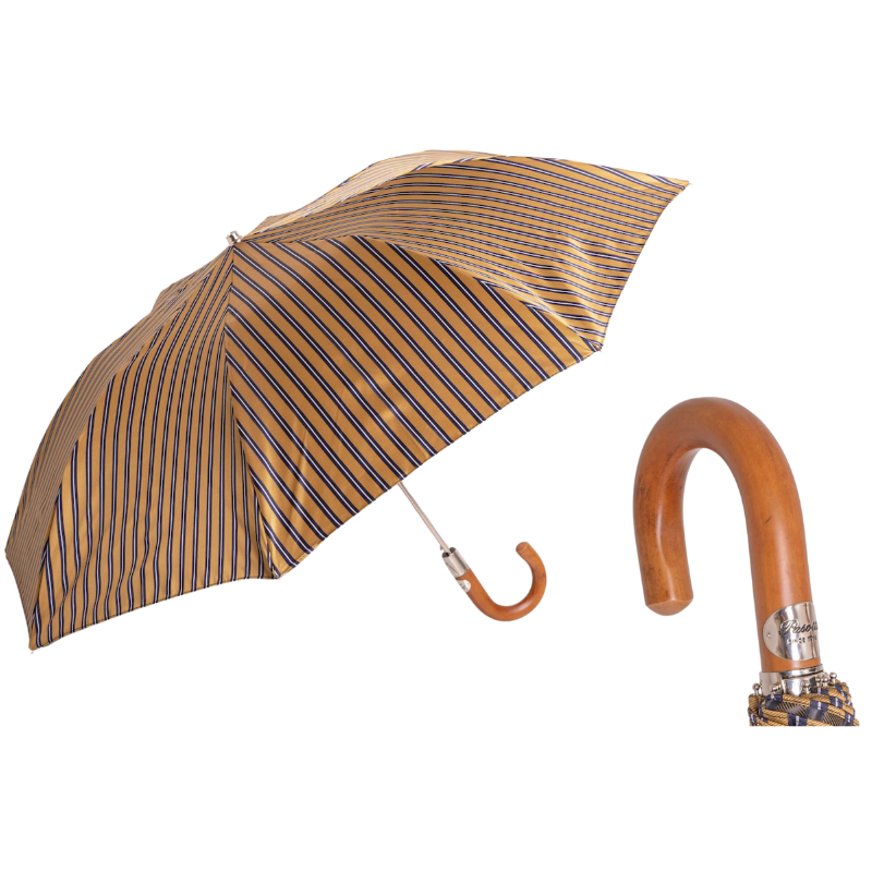 Striped Ocher Folding Umbrella - Umbrella