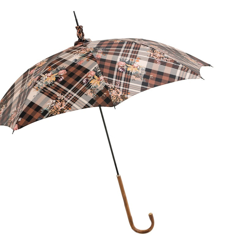 Tartan Parasol met Bloemen - Paraplu