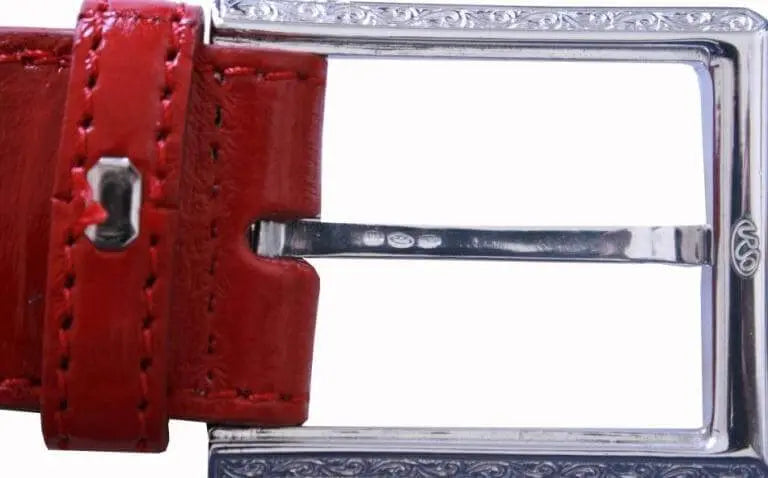 Red color belt of EAL leather with 18kt gold buckle