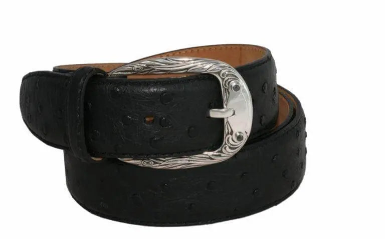 Belt phoenix of ostrich leather with two black diamonds