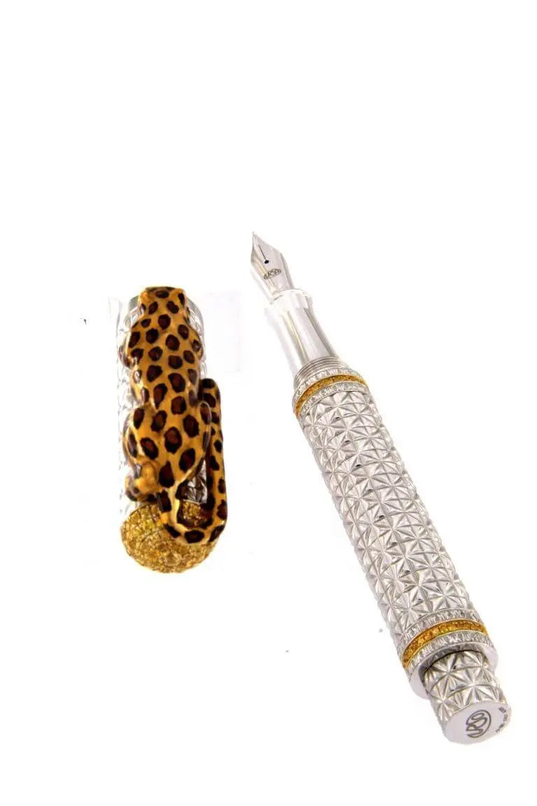 Luxury Leopard Fountain Pen in sterling silver and yellow sapphires 