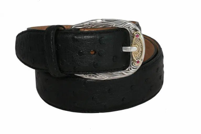 Belt of ostrich leather with buckle of yellow or white gold 18kt