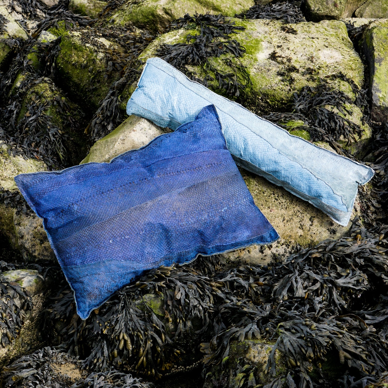 Summernight Blue & Sealights | DeLeO - One | Fish Leather Throw Pillow | Sierkussen Visleer