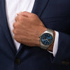 striking blue dial by contrasting black small seconds wristwatch