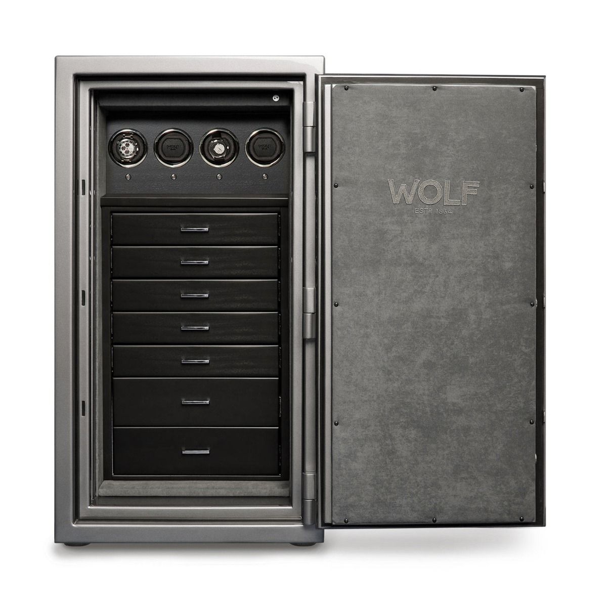 WOLF ATLAS Titanium Watch Winder Safe with Multiple Drawers - Durable &amp; Secure Storage