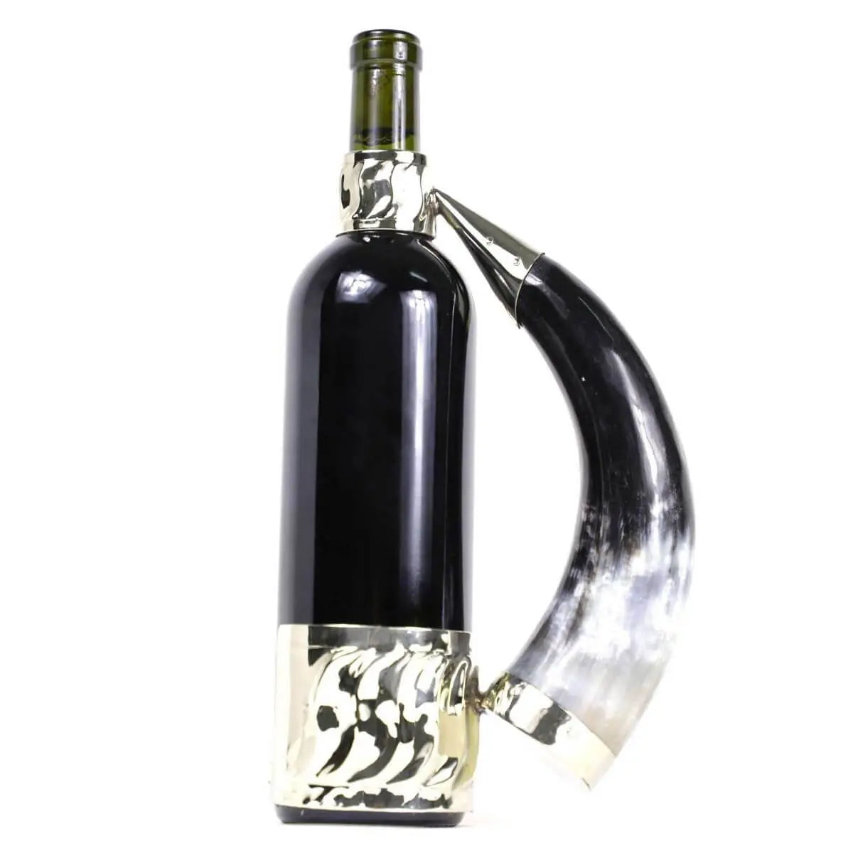 Cow horn curly finish wine bottle holder